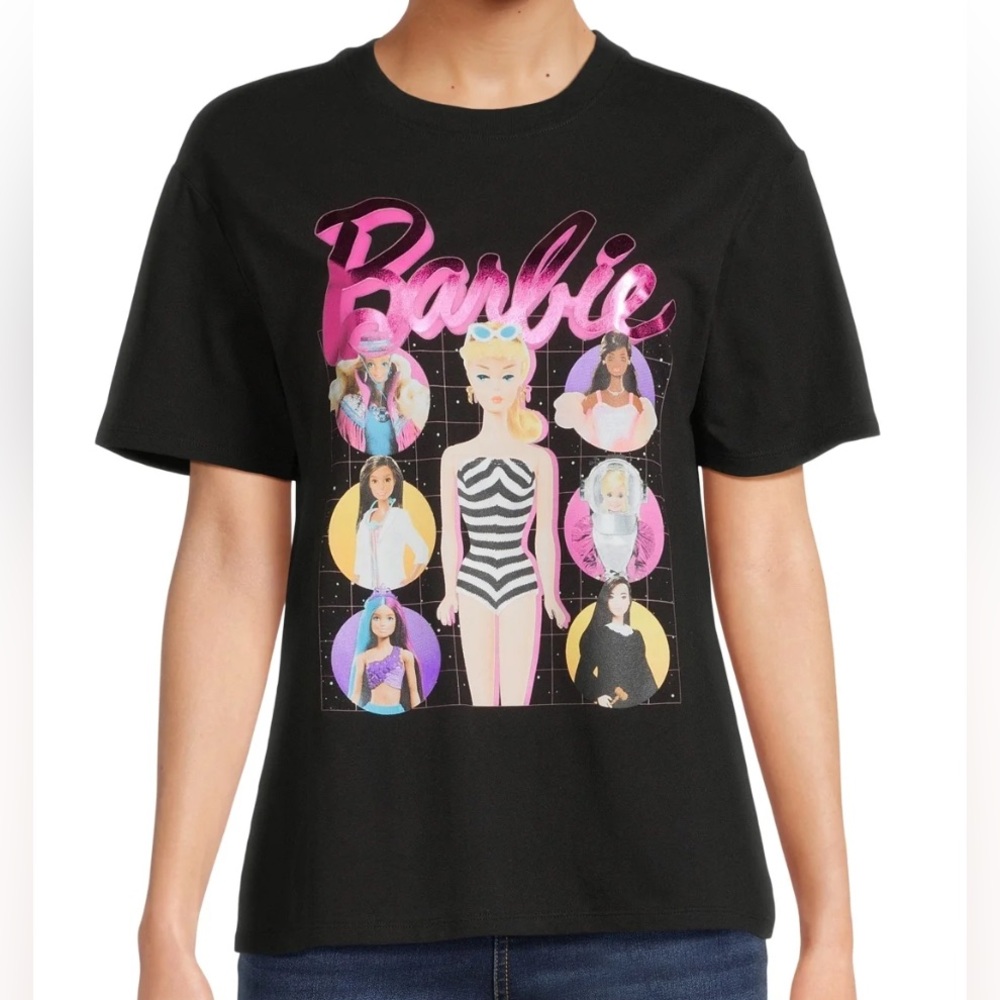 Mattel Barbie Short Sleeve T Shirt Juniors Size Medium Black And Pink